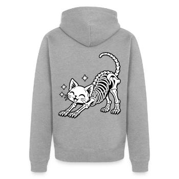 Fröhliche Skelettkatze Stretch - Unisex Premium Bio Zip Hoodie - Grau meliert - Hinten - Nico (187cm)