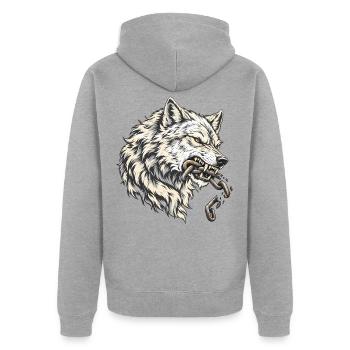 Fenrir Wolf mit gebrochenen Ketten - Unisex Premium Bio Zip Hoodie - Grau meliert - Hinten - Nico (187cm)