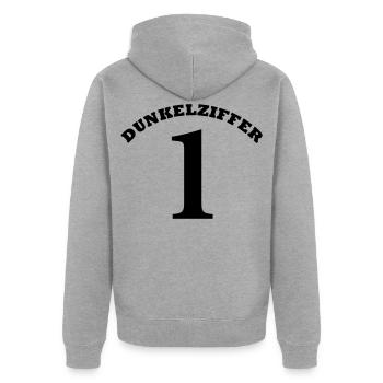 DUNKELZIFFER 1 - Unisex Premium Bio Zip Hoodie - Grau meliert - Hinten - Nico (187cm)
