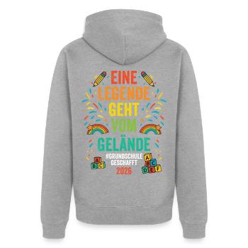 Eine Legende Geht Vom Gelände 2026 - Unisex Premium Bio Zip Hoodie - Grau meliert - Hinten - Nico (187cm)