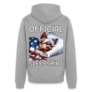 Yorkshire Terrier US Schlafshirt - Unisex Premium Bio Zip Hoodie - Grau meliert - Hinten - Nico (187cm)