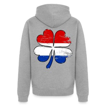 Holland Flagge Kleeblatt used - Unisex Premium Bio Zip Hoodie - Grau meliert - Hinten - Nico (187cm)