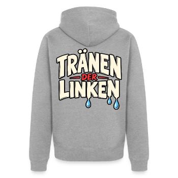 Tränen Der Linken Linke Tränen - Unisex Premium Bio Zip Hoodie - Grau meliert - Hinten - Nico (187cm)