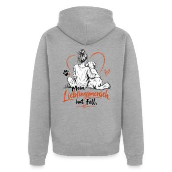 Mein Lieblingmensch hat Fell. - Unisex Premium Bio Zip Hoodie - Grau meliert - Hinten - Nico (187cm)
