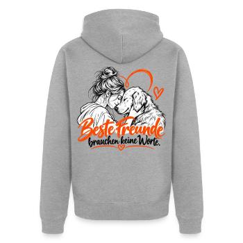 Beste Freunde Hund und Mensch Herz - Unisex Premium Bio Zip Hoodie - Grau meliert - Hinten - Nico (187cm)