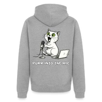 Lustiger Katzen-Podcaster am Laptop - Unisex Premium Bio Zip Hoodie - Grau meliert - Hinten - Nico (187cm)