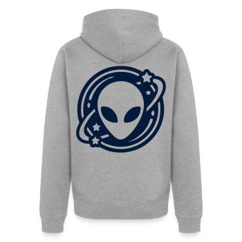 Alien Kopf Weltraum Logo - Unisex Premium Bio Zip Hoodie - Grau meliert - Hinten - Nico (187cm)