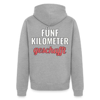 Erster Fünf Kilometer Lauf Geschenkidee - Unisex Premium Bio Zip Hoodie - Grau meliert - Hinten - Nico (187cm)