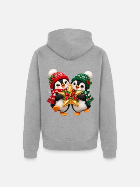 Zwei Pinguine Weihnachtstraum - Unisex Premium Bio Zip Hoodie - Grau meliert