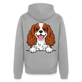 King Cavalier Spaniel - Unisex Premium Bio Zip Hoodie - Grau meliert - Hinten - Nico (187cm)