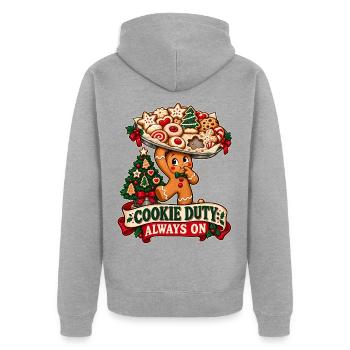Cookie Duty – Lustiges Weihnachts T-Shirt - Unisex Premium Bio Zip Hoodie - Grau meliert - Hinten - Nico (187cm)
