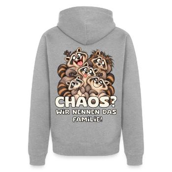 Chaotische Waschbärenfamilie - Unisex Premium Bio Zip Hoodie - Grau meliert - Hinten - Nico (187cm)