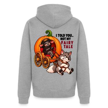 Schwarze Schaf-, Wolf- und Kürbiswagen. - Unisex Premium Bio Zip Hoodie - Grau meliert - Hinten - Nico (187cm)