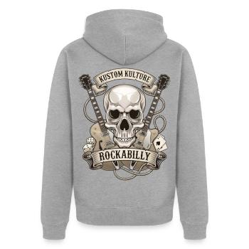 Rockabilly Schädel mit Gitarren - Unisex Premium Bio Zip Hoodie - Grau meliert - Hinten - Nico (187cm)