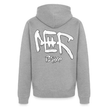 Tapferer Symbol-Pinselstrich auf Schwarz - Unisex Premium Bio Zip Hoodie - Grau meliert - Hinten - Nico (187cm)