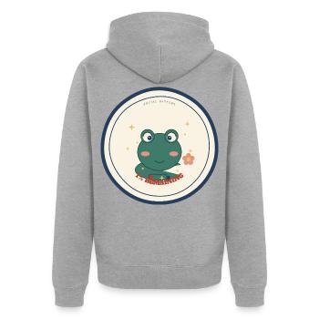 Frosch mit Social Battery 1% Rest - Unisex Premium Bio Zip Hoodie - Grau meliert - Hinten - Nico (187cm)