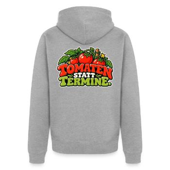 Tomaten statt Termine – Cartoon - Unisex Premium Bio Zip Hoodie - Grau meliert - Hinten - Nico (187cm)