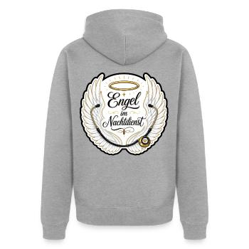 Engel im Nachtdienst Pflege Krankenschwester Shirt - Unisex Premium Bio Zip Hoodie - Grau meliert - Hinten - Nico (187cm)