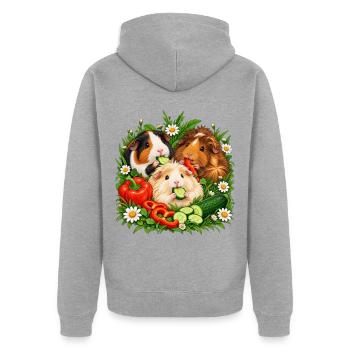 Meerschweinchen Gartenfrühstück - Unisex Premium Bio Zip Hoodie - Grau meliert - Hinten - Nico (187cm)