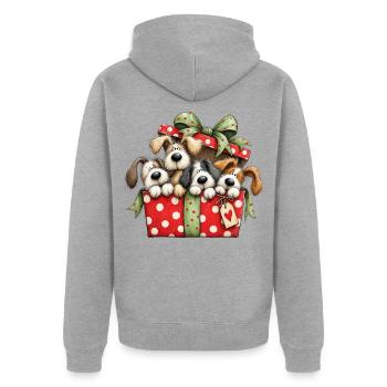 🎁 Weihnachtswelpen - Unisex Premium Bio Zip Hoodie - Grau meliert - Hinten - Nico (187cm)