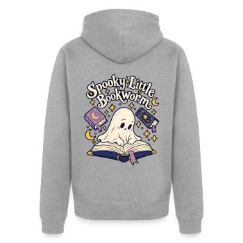 Spooky Little Bookworm - Unisex Premium Bio Zip Hoodie - Grau meliert - Hinten - Nico (187cm)