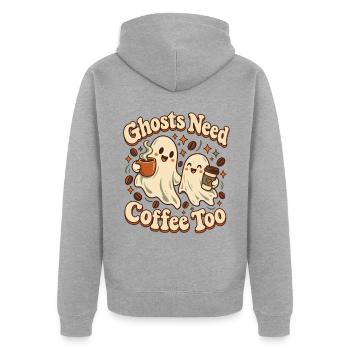 Ghosts Need Coffee Too - Unisex Premium Bio Zip Hoodie - Grau meliert - Hinten - Nico (187cm)