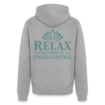 Relax Lotusblüte Control - Unisex Premium Bio Zip Hoodie - Grau meliert - Hinten - Nico (187cm)