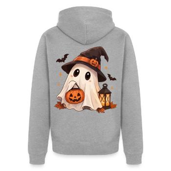 Süßer Geist mit Hexenhut - Unisex Premium Bio Zip Hoodie - Grau meliert - Hinten - Nico (187cm)