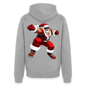 Boxer Weihnachten - Unisex Premium Bio Zip Hoodie - Grau meliert - Hinten - Nico (187cm)