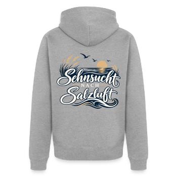 Sehnsucht nach Salzluft - Unisex Premium Bio Zip Hoodie - Grau meliert - Hinten - Nico (187cm)