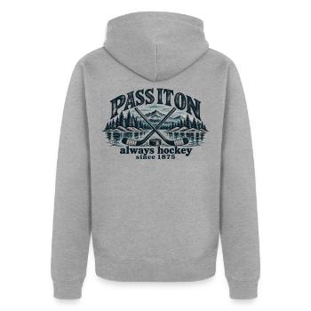 Eishockey Shirt Retro - Always Hockey - Unisex Premium Bio Zip Hoodie - Grau meliert - Hinten - Nico (187cm)