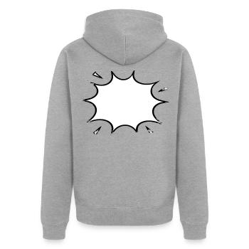 Explosionsblase Comic used look - Unisex Premium Bio Zip Hoodie - Grau meliert - Hinten - Nico (187cm)