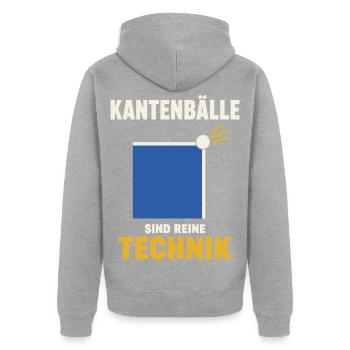 Tischtennis Kantenball Shirt – Minimalistisch - Unisex Premium Bio Zip Hoodie - Grau meliert - Hinten - Nico (187cm)