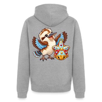 Kookaburra mit bunter Zuckerstern-Glocke - Unisex Premium Bio Zip Hoodie - Grau meliert - Hinten - Nico (187cm)