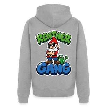 Rentner Gang - cooler Gartenzwerg - Unisex Premium Bio Zip Hoodie - Grau meliert - Hinten - Nico (187cm)