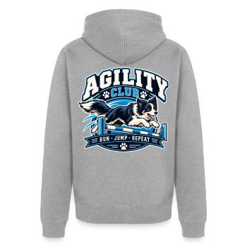 Agility Hund Club Sprung über Hürde - Unisex Premium Bio Zip Hoodie - Grau meliert - Hinten - Nico (187cm)