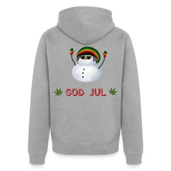 Rasta Schneemann God Jul - Schwedisch - Unisex Premium Bio Zip Hoodie - Grau meliert - Hinten - Nico (187cm)