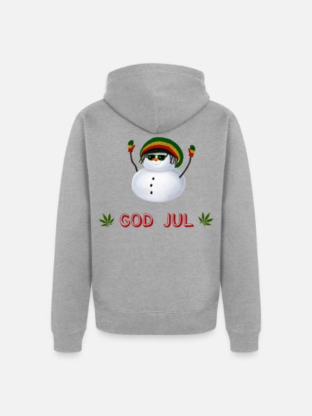Rasta Schneemann God Jul - Schwedisch - Unisex Premium Bio Zip Hoodie - Grau meliert