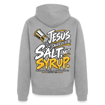 Salz nicht Honig Jesus Bibel Spruch - Unisex Premium Bio Zip Hoodie - Grau meliert - Hinten - Nico (187cm)