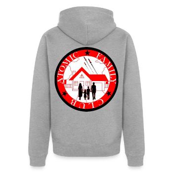 Rocket-Familie über dem Haus - Unisex Premium Bio Zip Hoodie - Grau meliert - Hinten - Nico (187cm)