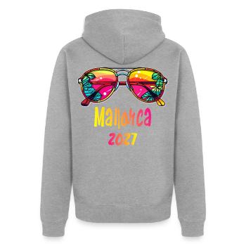 Mallorca 2027 Sonnenbrillen-Design - Unisex Premium Bio Zip Hoodie - Grau meliert - Hinten - Nico (187cm)