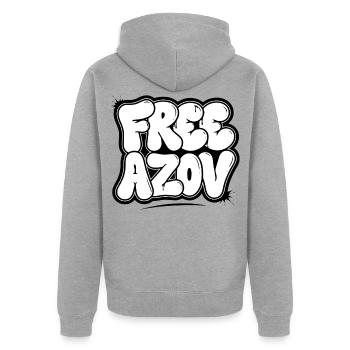 Free Azov – Blasen-Graffiti - Unisex Premium Bio Zip Hoodie - Grau meliert - Hinten - Nico (187cm)