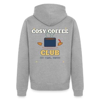 Cosy Coffee Club Logo Tee - Unisex Premium Bio Zip Hoodie - Grau meliert - Hinten - Nico (187cm)