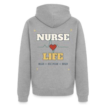 Nurse Life Herzschlag - Unisex Premium Bio Zip Hoodie - Grau meliert - Hinten - Nico (187cm)