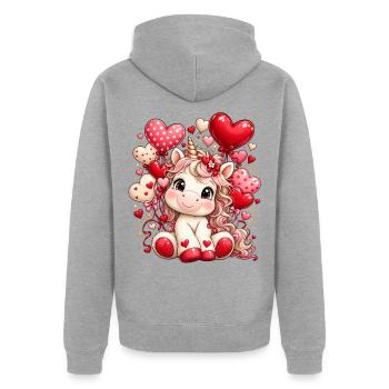 Einhorn Valentinstag Geschenk Freundin Frau - Unisex Premium Bio Zip Hoodie - Grau meliert - Hinten - Nico (187cm)
