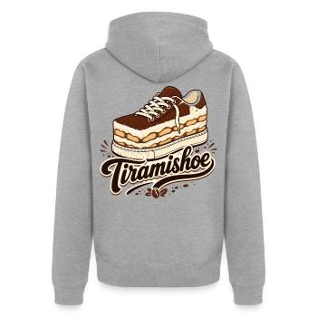 Tiramishoe, Lustiges Coffee & Tiramisu Design - Unisex Premium Bio Zip Hoodie - Grau meliert - Hinten - Nico (187cm)