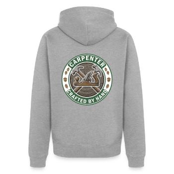 Von Hand gefertigtes Holzbearbeitungsabzeichen Geschenk - Unisex Premium Bio Zip Hoodie - Grau meliert - Hinten - Nico (187cm)