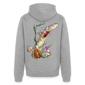 Spargeltarzan - Unisex Premium Bio Zip Hoodie - Grau meliert - Hinten - Nico (187cm)