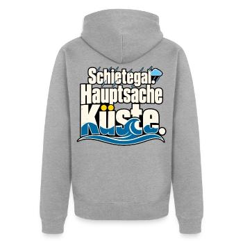 Schietegal Hauptsache Küste Norddeutscher Humor - Unisex Premium Bio Zip Hoodie - Grau meliert - Hinten - Nico (187cm)