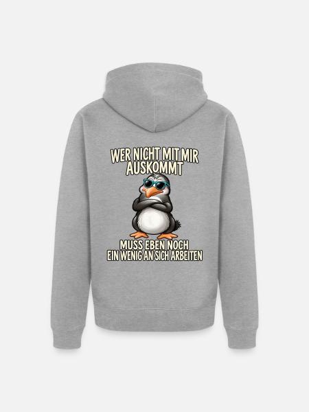 Pinguin mit Sonnenbrille – Arbeitsspruch - Unisex Premium Bio Zip Hoodie - Grau meliert